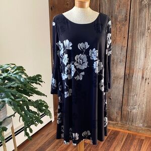 Ralph Lauren knee length stretch jersey knit Black and grey Floral Dress Sz 16